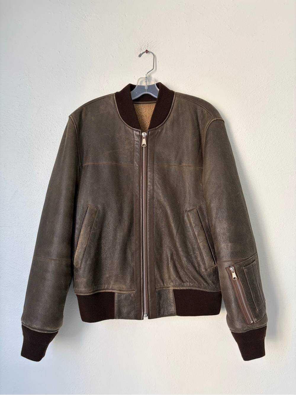 Diesel L-Carter Dark Brown Leather Bomber Jacket